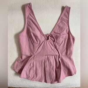 Free People Pink Tie Front Peplum Tank Top